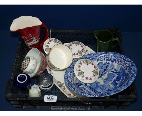 A quantity of china including Aynsley dressing table set, Crown Devon jug, Wedgwood miniature rose bowl, Copeland Spode 'Ital