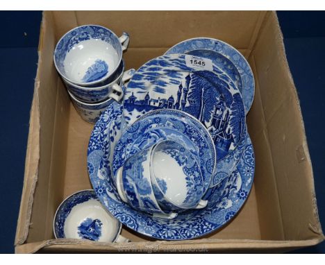 A quantity of Spode blue ware and others including a Copeland Spode bowl, saucers and cups etc.
