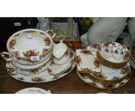 A Royal Albert 'Old Country Roses' part Dinner service including six dinner plates, cheese platter, six soup/cereal bowls, 16