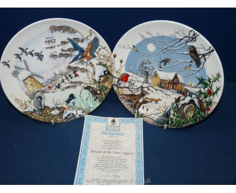 Two wall plates 'Skating on the Fen' and 'Arrival of Carol Singers'