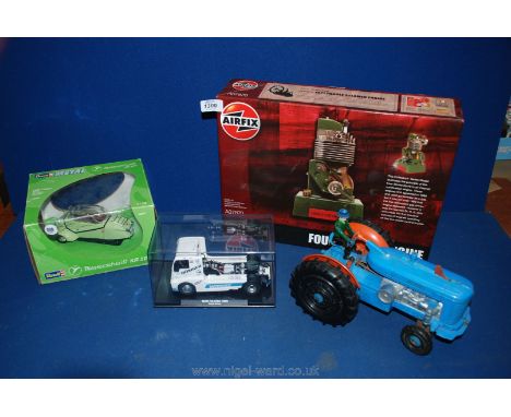 A new Airfix 4 stroke engine kit, boxed, a Messerschwitt model vehicle, boxed; an unused boxed Scalextric Man Lorry and Marx 