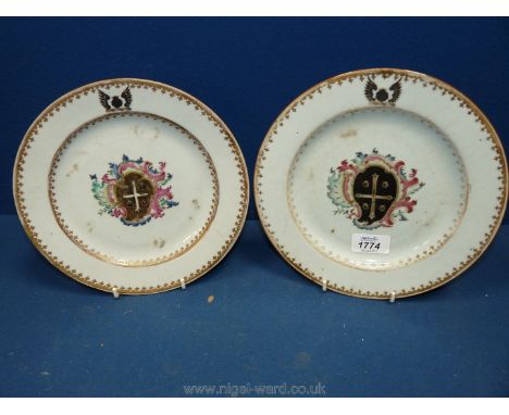 A pair of mid 18th c. Chinese Export porcelain Plates bearing the ''Fludyer'' family crest