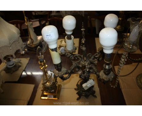 A small brass based glass Lamp and an elaborate early 20th c. Lamp