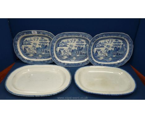 Three Swansea pottery Willow meat Plates and two others, a/f