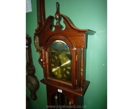 A modern darkwood Longcase Clock, the 31 day two train spring driven movement striking on a gong, 77'' high x 15 1/2'' wide x