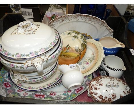 A quantity of china to include Booths lidded vegetable dishes, Shelly Scotch Whiskey jug a/f, etc.