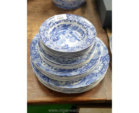 A quantity of blue and white Spode Italian pattern including six fruit dishes, six dinner plates, six dessert plates and five