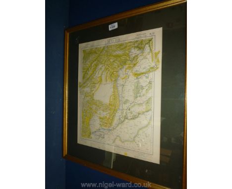 A vintage, framed Letts Map of India.