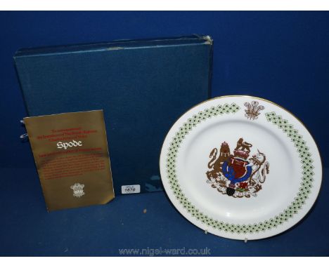 A Spode Commemorative Plate - Investiture of HRH Charles Prince of Wales, in presentation box.