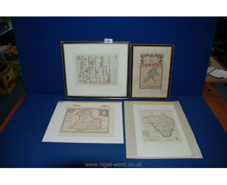 A framed early road map of Pembrokeshire and another of the road from Welshpool to Caernarfon together with an unframed 1753 