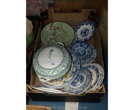 A quantity of china including blue and white plates including Cauldron, Meakin, Sylvac display plate decorated with blossom, 