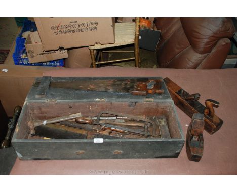 A vintage tool Box and tools.