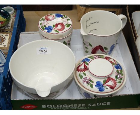 Four pieces of Oakville by T.G. Green &amp; Co including a measuring jug, a basin with pourer, a lidded pot and a butter dish