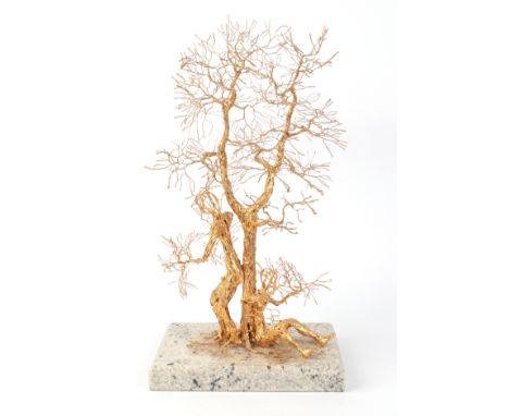 Patrick Drinkwater (1937-2024) - A golden tree sculpture, the central tree with male and female figures growing by the trunk,
