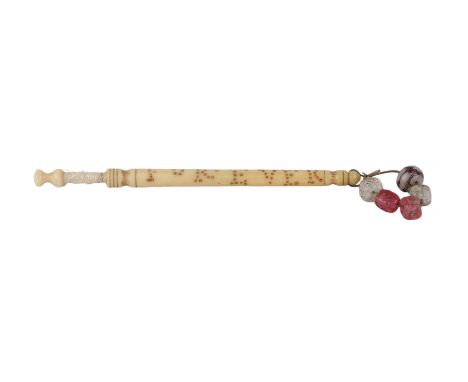 An antique bone lace bobbin with dot engraved inscription 'Stuarts Forever'.