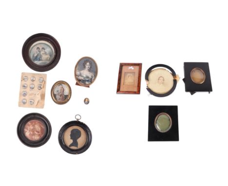 A group of Indian miniature oval panels depicting architectural scenes, each 15mm by 18mm, mounted on card (9); together with