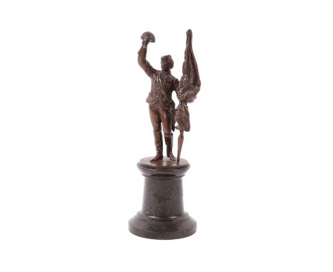 A bronze figure of a soldier holding a flag, on a granite plinth, 20cms high.Condition ReportThe figure should be holding a s