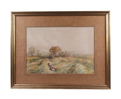 G Lucas (late 19th / early 20th century school) - Country Landscape Scene with Two Children Leaning Against a Haystack - sign