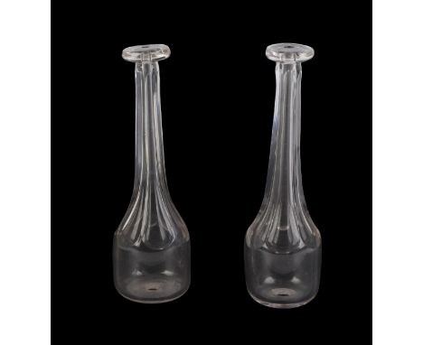 Two early 19th century glass toddy lifters with panel cut necks, each 14.5cms (2).