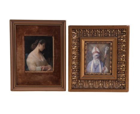 Edith Sarah Fithian RA (1872-1952) - a finely painted portrait miniature on ivory depicting a young lady holding a book, fram