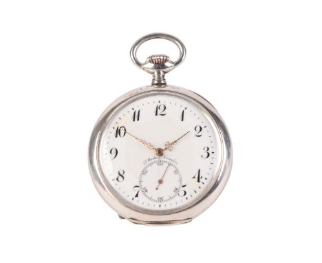An Omberg silver cased open faced pocket watch, the white enamel dial with Arabic numerals and subsidiary seconds dial.