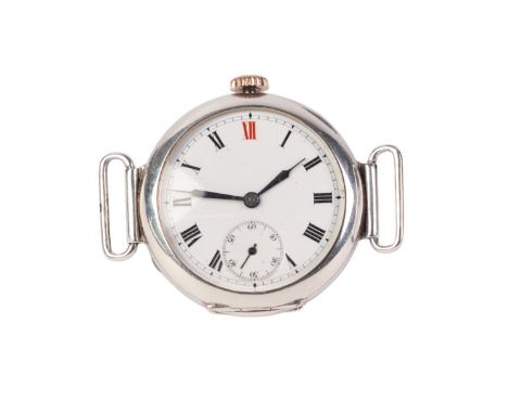 An early 20th century Buren silver cased trench watch, London import marks for 1911, the white enamel dial with Roman numeral