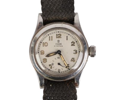 A Tudor Oyster steel cased military wristwatch, marked to the rear of the case with broad arrow, SIS, Z2469, 152328 and 3136,