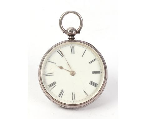 A silver cased open faced pocket watch, the white enamel dial with Roman numerals.