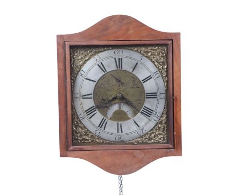 A 19th century 30-hour longcase clock movement, the 28cm brass square dial with silvered chapter ring with Roman and Arabic n