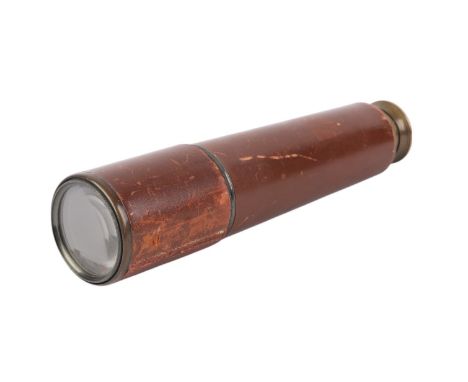 A BC & Co. Ltd three-draw leather cased military telescope made for Parker-Hale, 76cms long extended.