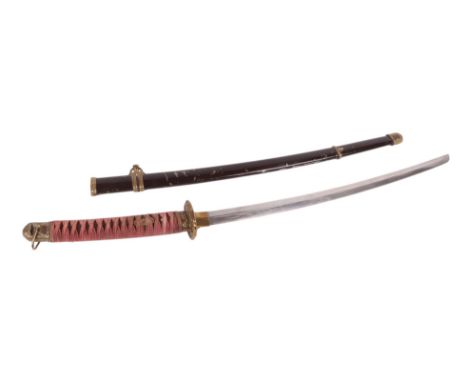 A Japanese Katana sword with gilt bronze Tsuba and other mounts, in a lacquered scabbard, 102cms long.
