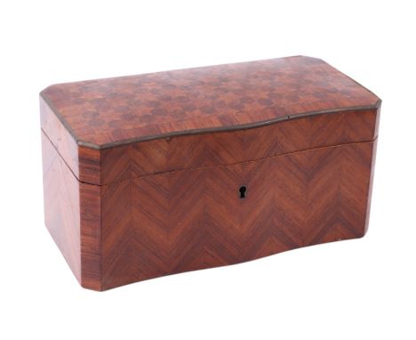 A 19th century French kingwood two division tea caddy of shaped rectangular form, 23.5cms wide.