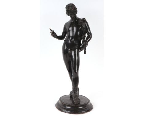 After the antique.  A 19th century Italian lacquered bronze Grand Tour figure of Narcissus, 39cms high.