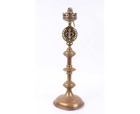 A Victorian brass table lamp, 50cms high.