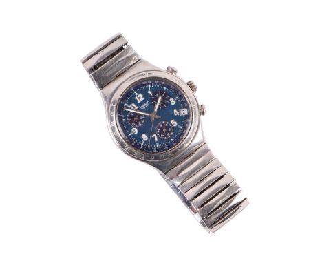 A vintage Swatch 'Irony' chronograph stainless steel quartz wristwatch on expanding strap