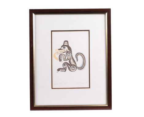 After Bill Reid (1920-1998) - Haida Wold - coloured silkscreen print, signed & dated '79 in pencil to the margin, 14 by 22cms