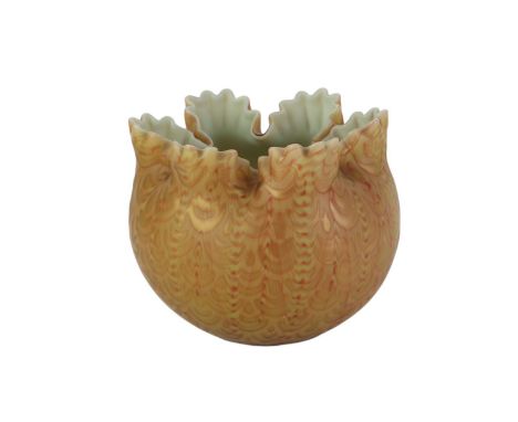 An Art Glass vase in the Loetz style, the gathered top with gilt and red swag decoration, 10cms high.Condition ReportGood con