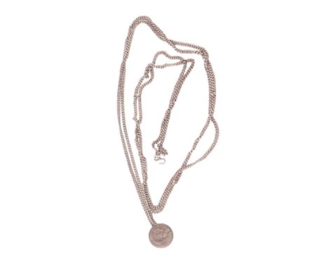 A silver coloured metal muff chain, 126g.