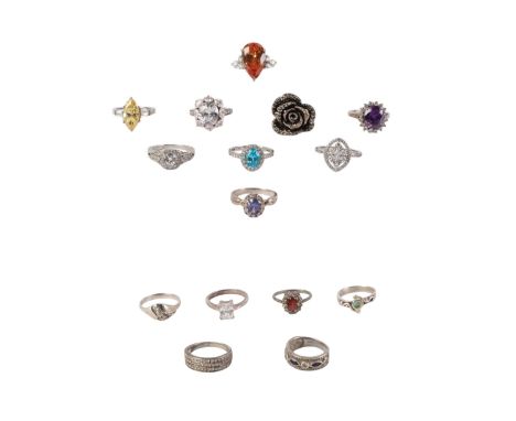 A quantity of 925 silver stone set dress rings (15).
