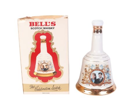 A sealed Bells Scotch whisky Commemorative Wade decanter, 1986 Marriage of Prince Andrew and Sarah Fergusson, boxed.
