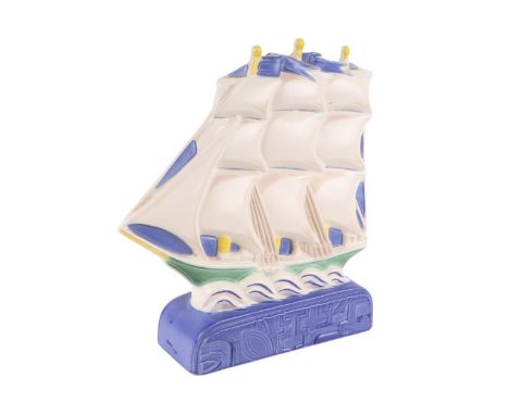 A Poole Pottery three-mast sailing ship, 24cms wide.Condition ReportThe ship appears to be in good condition.