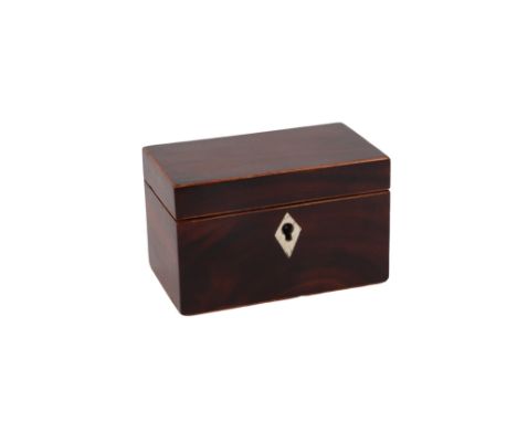 A 19th century miniature mahogany twin-compartment tea caddy, 11.5cms wide.