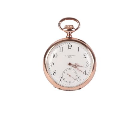 A Bruuns silver and yellow metal cased open faced pocket watch, the white enamel dial with Arabic numerals and subsidiary sec