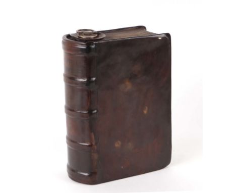 A Victorian Royal Doulton book form spirit flask with silver mounted cork and pouring lip, London 1888, the book entitled 'Th