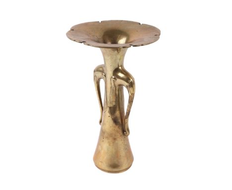 A Japanese bronze trumpet vase with stylised elephant handles, 24cms high.