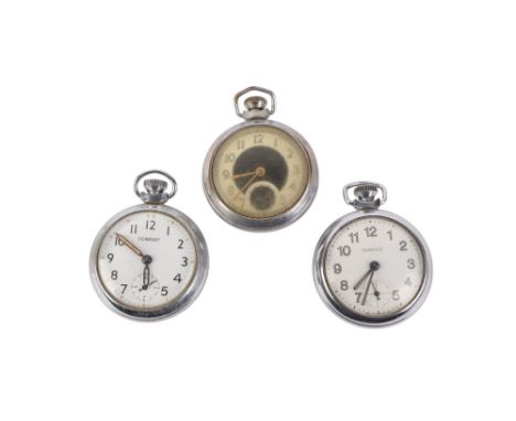 Two vintage Ingersoll military style open faced pocket watches; together with a combat open faced pocket watch (3).Condition 