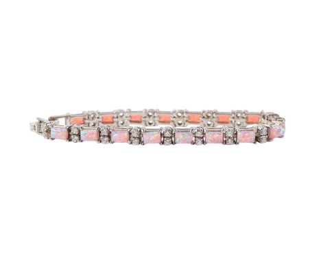 A 925 silver opal and white stone bracelet; together with matching white metal ring.