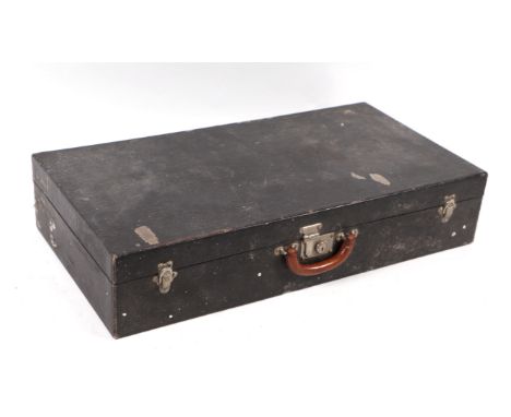 A circa 1920 Louis Vuitton motoring travel car trunk with black Rexine covering and three nickel plated catches all bearing t