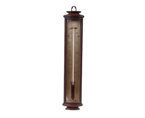 A 19th century rosewood cased thermometer by H Webster, 2 Albert Terrace, Bishop's Road, Bayswater, 34cms high.