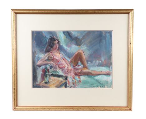 David Lloyd Smith (b1944) - Leticia - portrait of a young girl laying on a couch, signed & dated '07 lower right, gouache, 40
